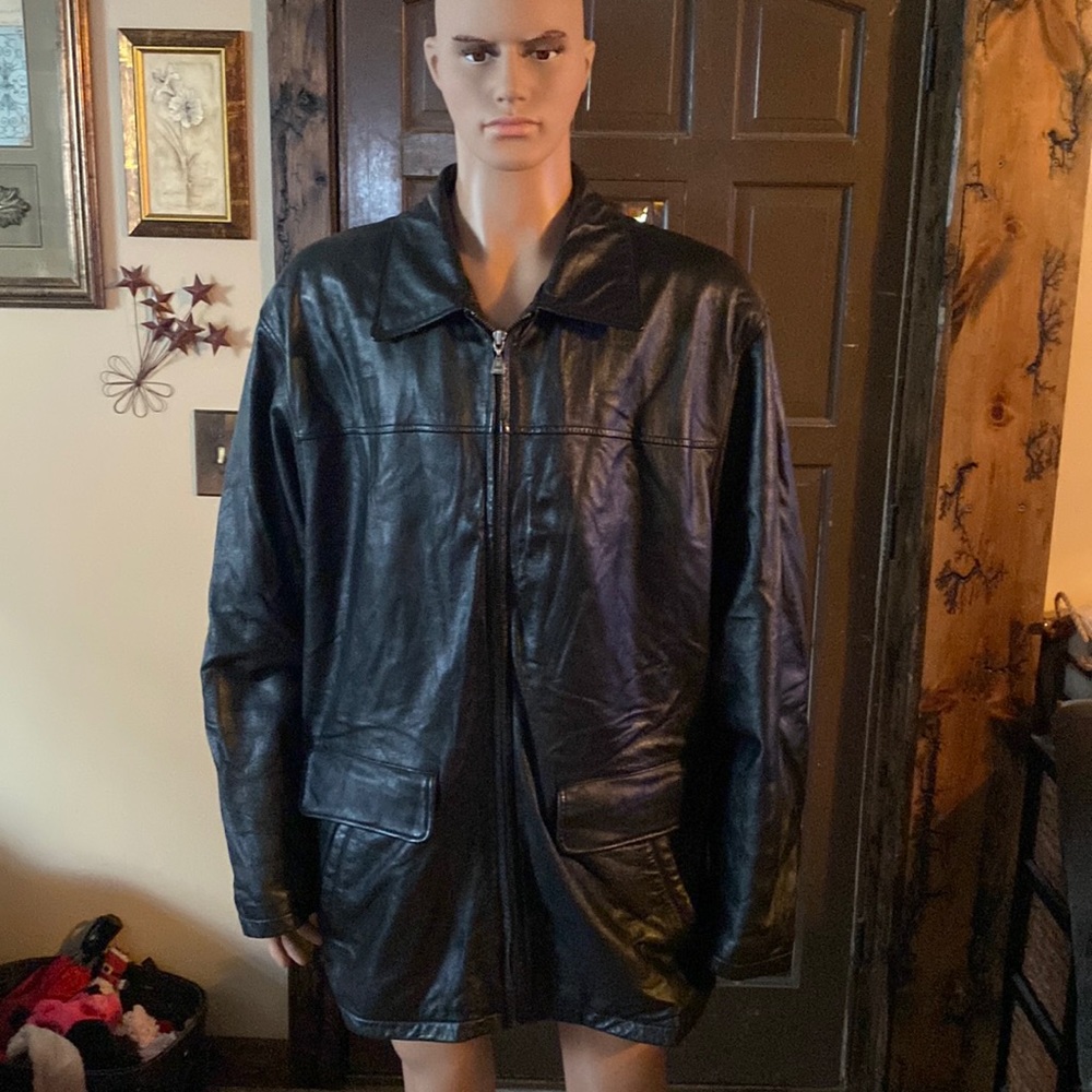 Leather mid length coat